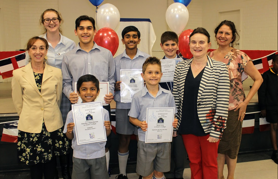 SAFTA and Alliance Francaise prize winners with St Peter's College French teachers