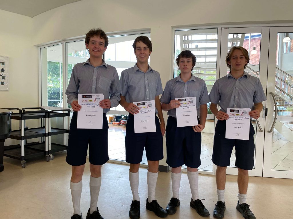 Saints year 10-12 Davis Cup Team From left to right Will Fitzgerald ( Year 11) Oliver Greive (Year 10) Ethan Bennett ( Year 10) Hugh Wells ( Year 10)