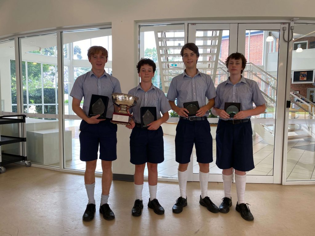 Bowman Cup ( School doubles championships) Left to right Winners Angus Koeroessy ( Year 10) and Seb Birdseye ( year 9) Runners up Oliver Greive ( Year 10) and Ethan Bennett (Year 10)