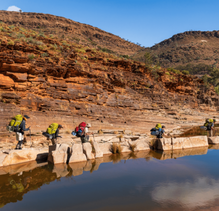 Students trecking across the Flinders Rangers on a school camp