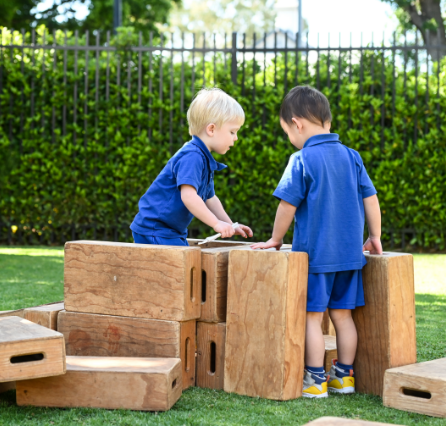 Boys playing with blocks