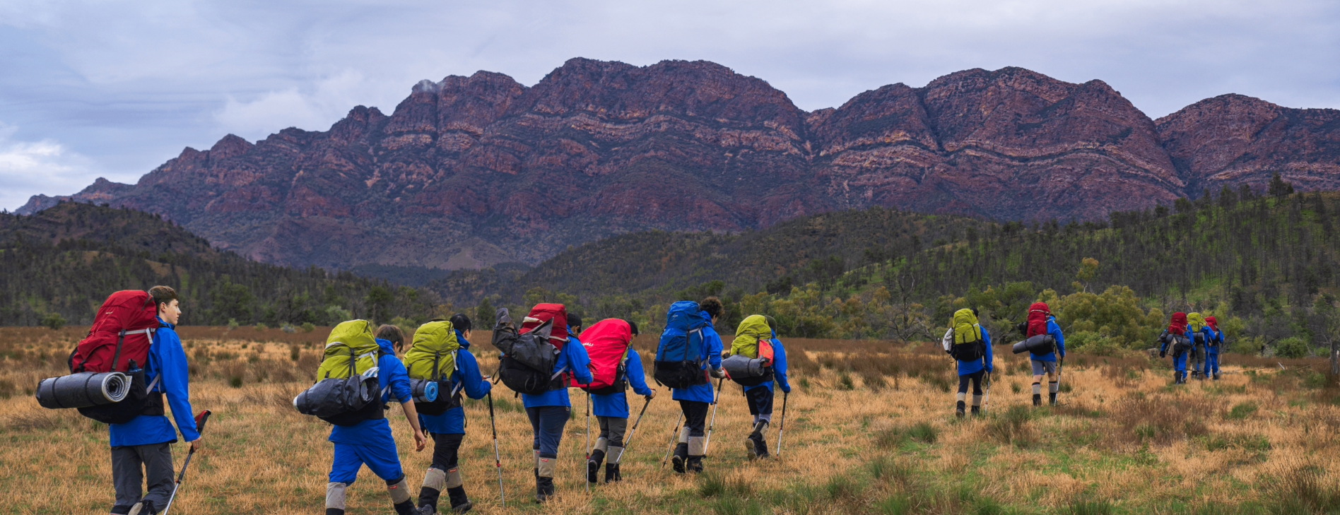Students walking on a school camp in the Flinders Rangers